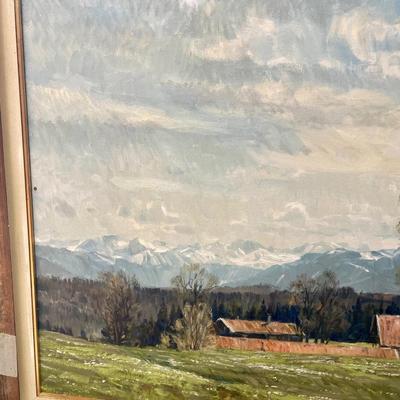 Framed Art: Farm Field and Barns Landscape