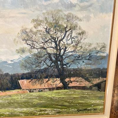 Framed Art: Farm Field and Barns Landscape