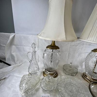 Crystal decanters, Silver plated rim bowl Lidded cystal candy bowls