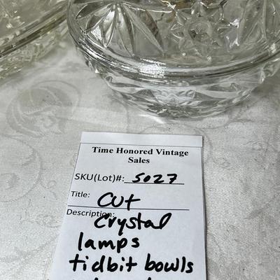 Crystal decanters, Silver plated rim bowl Lidded cystal candy bowls