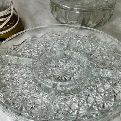 Crystal decanters, Silver plated rim bowl Lidded cystal candy bowls