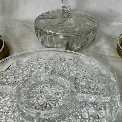 Crystal decanters, Silver plated rim bowl Lidded cystal candy bowls