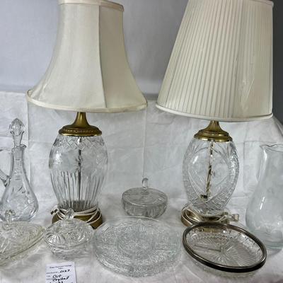 Crystal decanters, Silver plated rim bowl Lidded cystal candy bowls