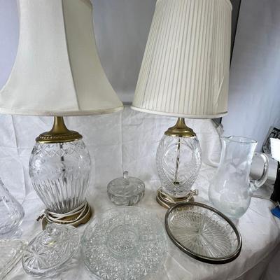 Crystal decanters, Silver plated rim bowl Lidded cystal candy bowls