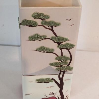 Vintage Weil Ware Pottery Hand Decorated Ming Tree Vase
