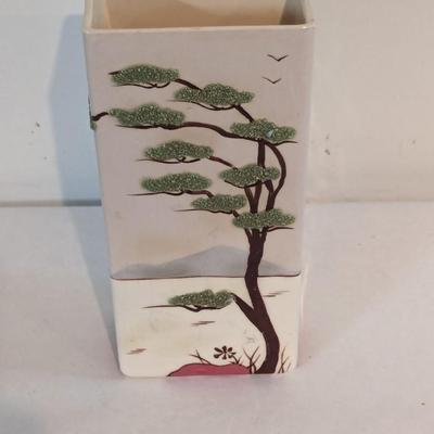 Vintage Weil Ware Pottery Hand Decorated Ming Tree Vase