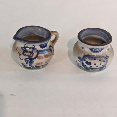 M. A. Hadley Pottery Mini Cow Creamer & Pig Sugar Bowl