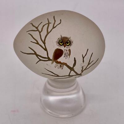 Owl Painting on Frosted Glass Egg