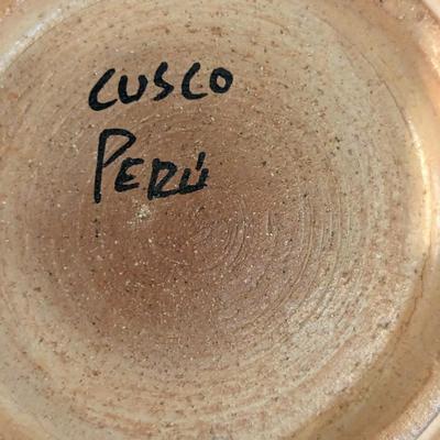 Cusco Peru Hand Painted Glazed Clay/Ceramic Pitcher Cups & Tray