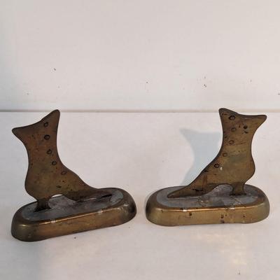 Pair Of Antique Vintage Victorian Brass Mantle Ladies Shoes