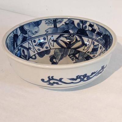 Marked Japanese Blue & White Centerpiece Fruit Bowl