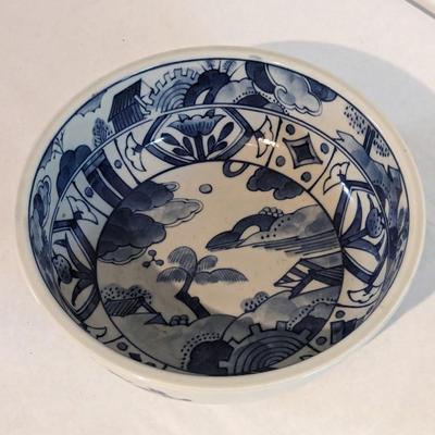 Marked Japanese Blue & White Centerpiece Fruit Bowl