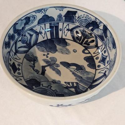 Marked Japanese Blue & White Centerpiece Fruit Bowl