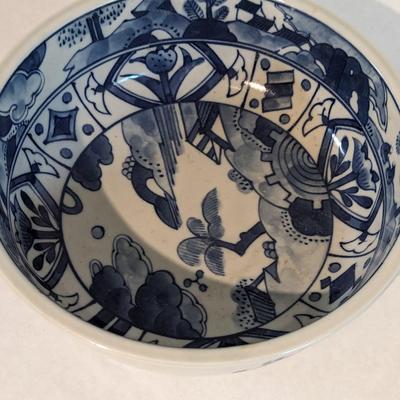 Marked Japanese Blue & White Centerpiece Fruit Bowl