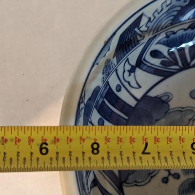 Marked Japanese Blue & White Centerpiece Fruit Bowl