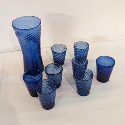 Blue Hand Blown Swirl Glasses