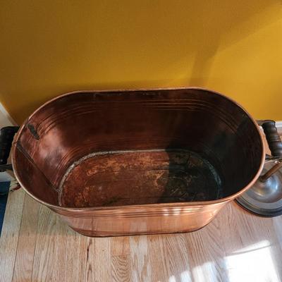 Antique Copper Wash Boiler w Lid