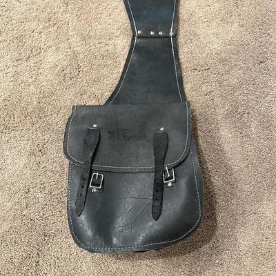 BLACK LEATHER SADDLE BAG AND MAGAZINE/SHELL POUCHES
