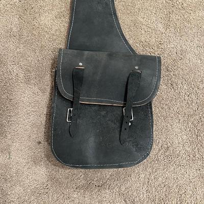 BLACK LEATHER SADDLE BAG AND MAGAZINE/SHELL POUCHES