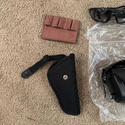 DEWALT SAFETY GLASSES, PISTOL HOLSTER, MAGAZINE HOLDER, HEARING AND EYE PROTECTION