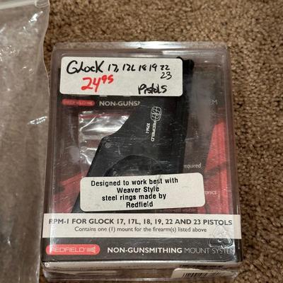EAR PROTECTION, SAFETY GLASSES, GLOCK 19/23 THUMB BREAK SCABBARD AND GLOCK RPM-I MOUNT