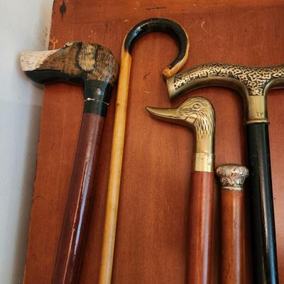Lot of 8 Walking Sticks Canes Duck, Dog, Lion, Pool Ball,