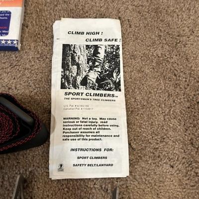 SPORT CLIMBERS TREE CLIMBERS, EAR MUFFS, SAFETY GLASSES, HUNTING BACK PACK AND USA TEAM PIN