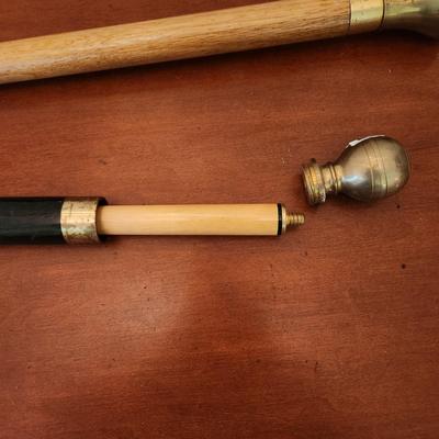 Lot of 2 Novelty Walking sticks Canes Pool Stick , Hidden Flask