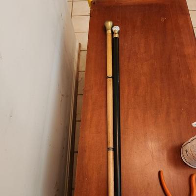 Lot of 2 Novelty Walking sticks Canes Pool Stick , Hidden Flask
