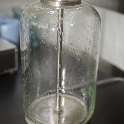 CONTEMPORARY CHROME BASE TABLE LAMPS. W/ BUBBLE EFFECT CLEAR GLASS - GOOD SHADES- PAIR