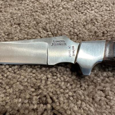 LAKOTA FISH HAWK FIXED BLADE KNIFE WITH LEATHER SHEATH