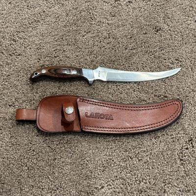 LAKOTA FISH HAWK FIXED BLADE KNIFE WITH LEATHER SHEATH