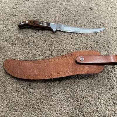 LAKOTA FISH HAWK FIXED BLADE KNIFE WITH LEATHER SHEATH