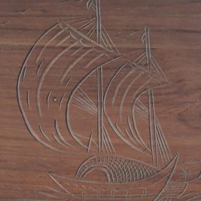 Vintage Nautical Wooden Jewelry Box Sail Boat/Ship