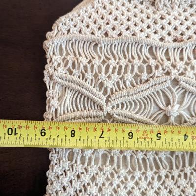 Macrame top Handle Purse Hand Made Crochet Woven Hand Held Bag