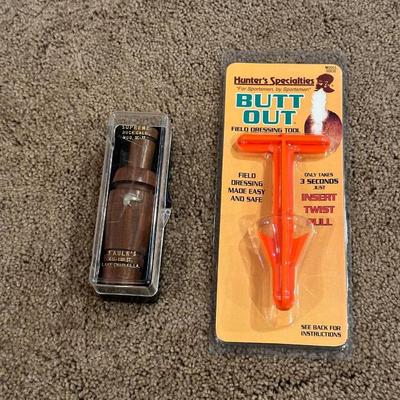 FAULK'S SUPREME DUCK CALL AND "BUTT OUT" FIELD DRESSING TOOL