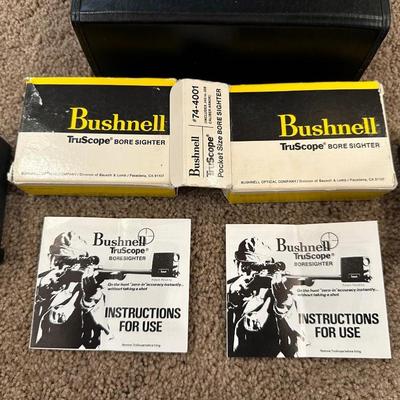 2 BUSHNELL TRUSCOPE BORE SIGHTERS AND A EMPTY BAUSCH & LOMB BINOCULARS CASE