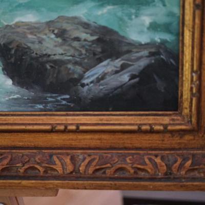 SEASCAPE OIL ON CANVASE IN GESSO GOLD TONE PAINTED FRAME. - SIGNED