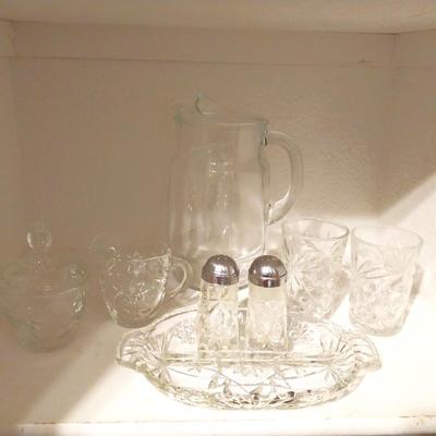 GLASS SALT & PEPPER-DIVIDER DISH-SUGAR & CREAMER-PITCHER