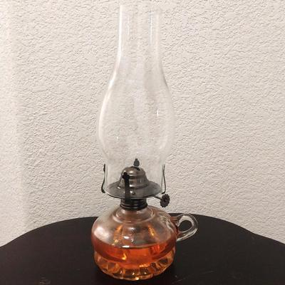 WOODEN SIDE TABLE AND OIL LAMP