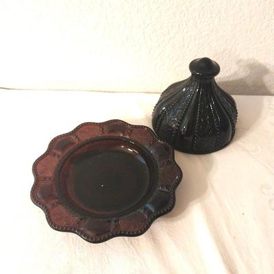 NICE COLORED CANDY DISH WITH LID-CANDLE HOLDERS-GLASS VASE