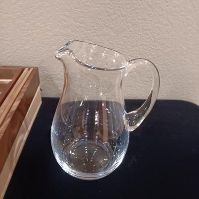 NEW BAMBOO EXPANDABLE DRAWER ORGANIZER, GLASS PITCHER & GLASS PLATTER
