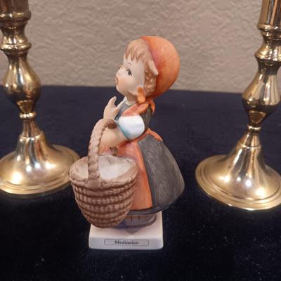 HUMMEL FIGURINE "MEDITATION", BRASS AND METAL CANDLE HOLDERSCANDLE