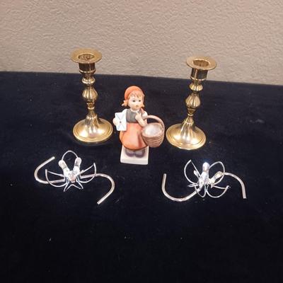 HUMMEL FIGURINE "MEDITATION", BRASS AND METAL CANDLE HOLDERSCANDLE