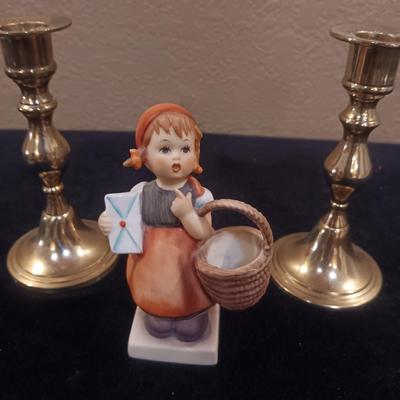 HUMMEL FIGURINE "MEDITATION", BRASS AND METAL CANDLE HOLDERSCANDLE