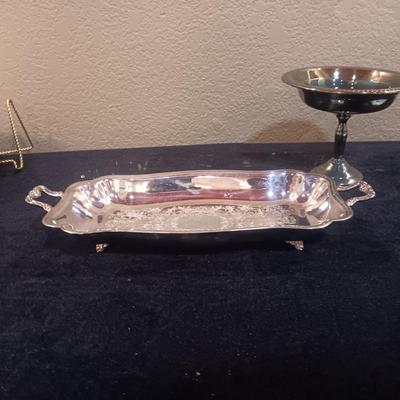 2 SILVER PLATED RELISH DISHES AND COMPOTE