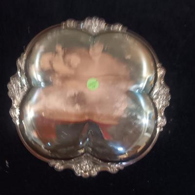 FOSTORIA WILLOWMERE ETCHE CREAM/SUGAR SET PLUS SILVER PLATED SIDE DISH