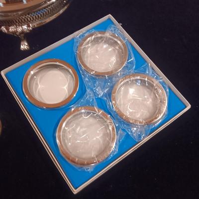 SILVER PLATED ENTREE SERVER & SERVING SPOON PLUS GLASS COASTERS