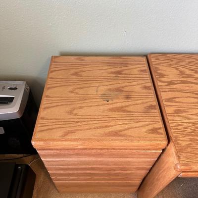 DESK WITH 3 DRAWER CHEST, CHAIR AND FLOOR MAT