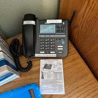 PAPER CUTTER, DESK ORGANIZER W/LAMP, LANDLINES AND MORE